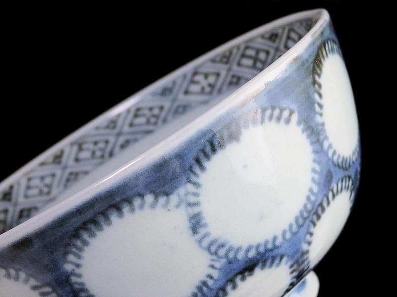 古伊万里　染付　雪輪紋の図　蓋茶碗　E857AS-fbpz