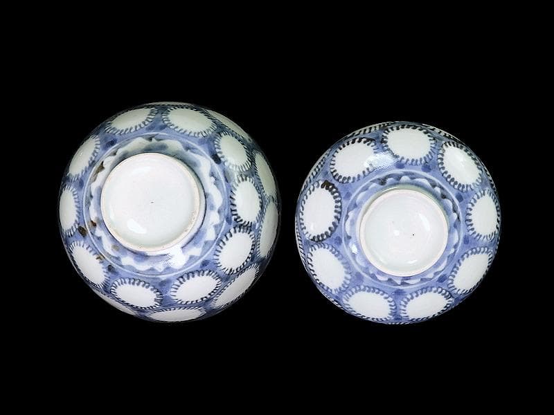 古伊万里　染付　雪輪紋の図　蓋茶碗　E857AS-fbpz