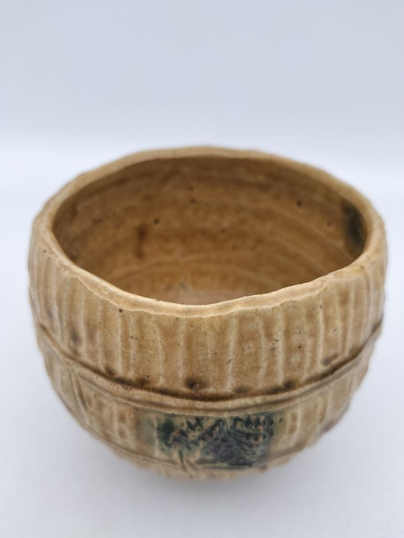 b986 福俵茶碗 黄瀬戸 加藤春鼎 木箱 茶道具　古物