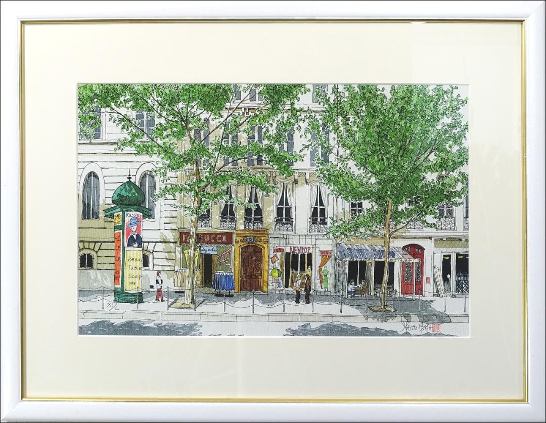 国際展作家「シャンソン流れる通り、トレネかな？」サロン入選/真作/D・リトグラフ