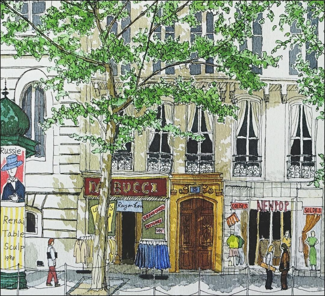 国際展作家「シャンソン流れる通り、トレネかな？」サロン入選/真作/D・リトグラフ