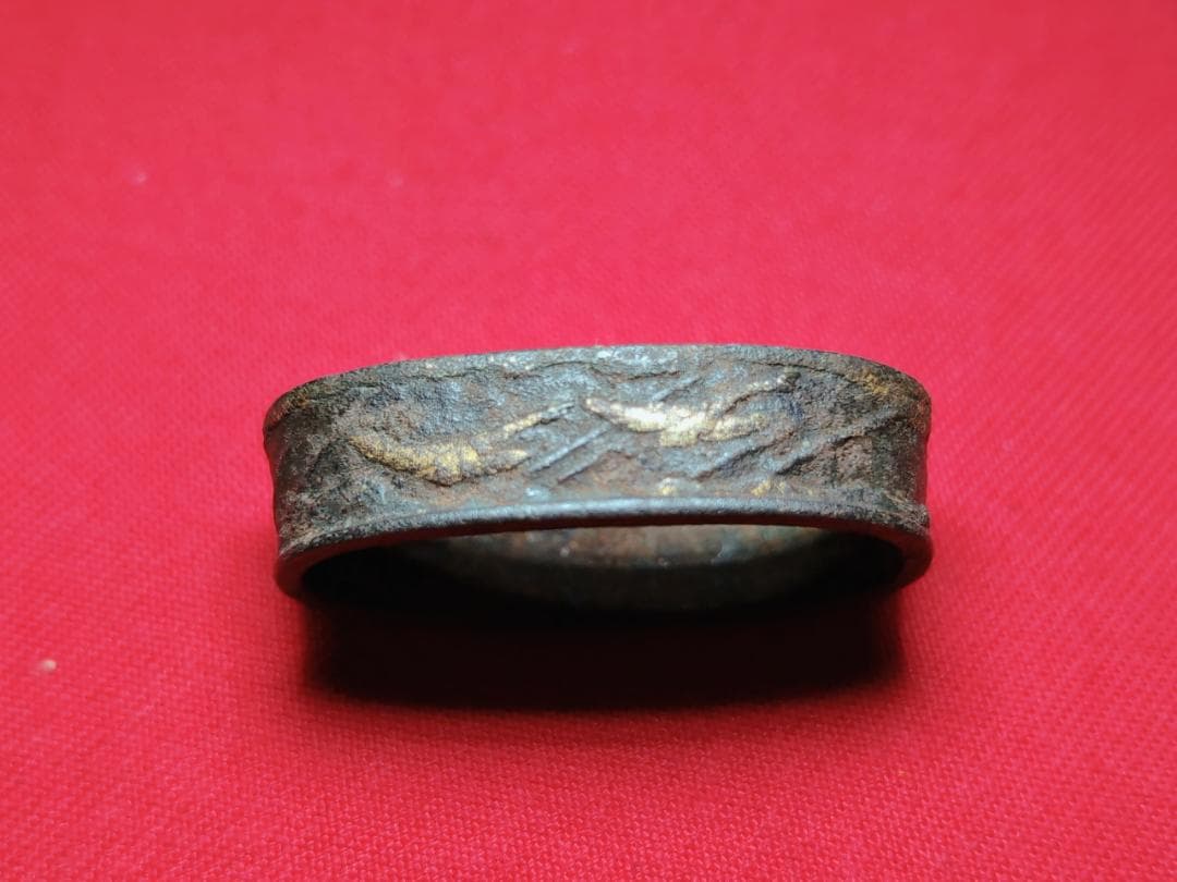 鉄地 雁図 縁頭 金色絵 拵 日本刀 刀装具 骨董 古美術