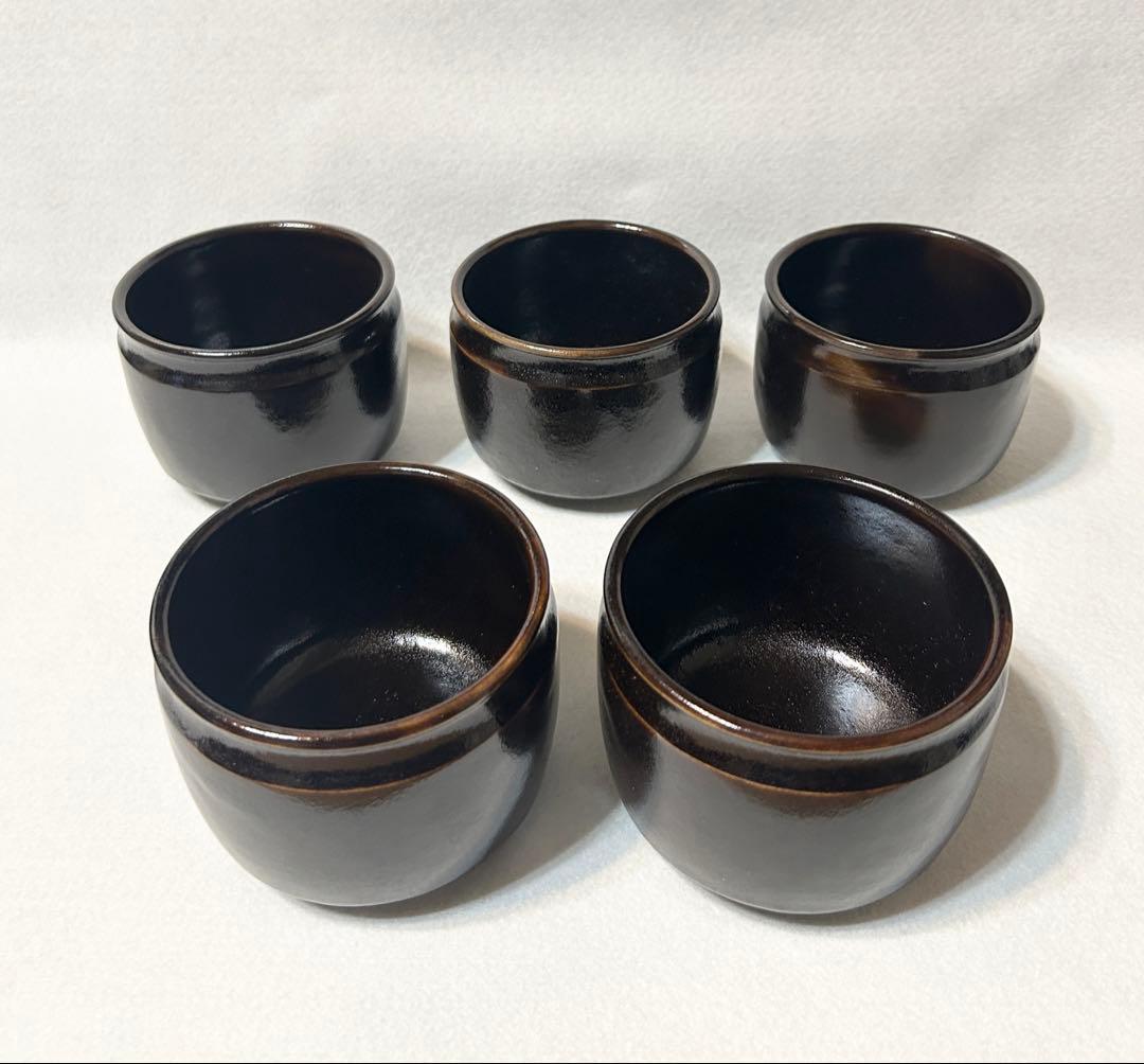 水野健一郎 黒釉 飯器 茶碗 蓋付き 五客 陶芸 木箱