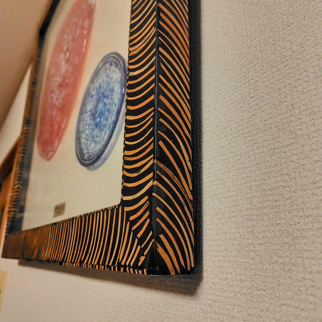 琉球ガラス 赤と青とグリーンの渦巻模様のガラスアート・屋我平尋作