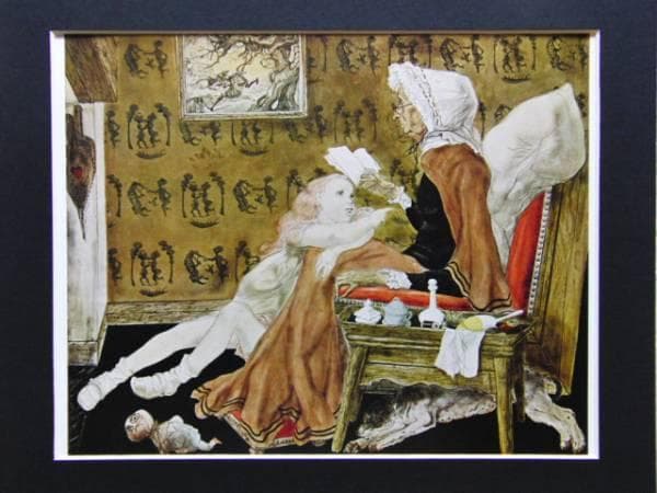 藤田嗣治、【孫娘と祖母 】、希少な限定額装用画集画、新品高級額 額装付