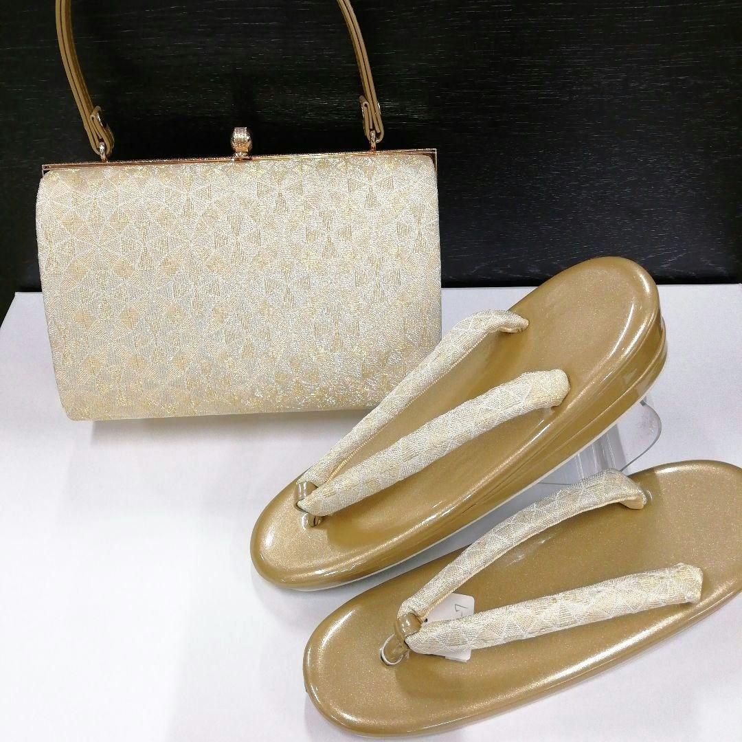 新品未使用 礼装用 佐賀錦ゴールド系草履バッグセット　フリーサイズ OL-4