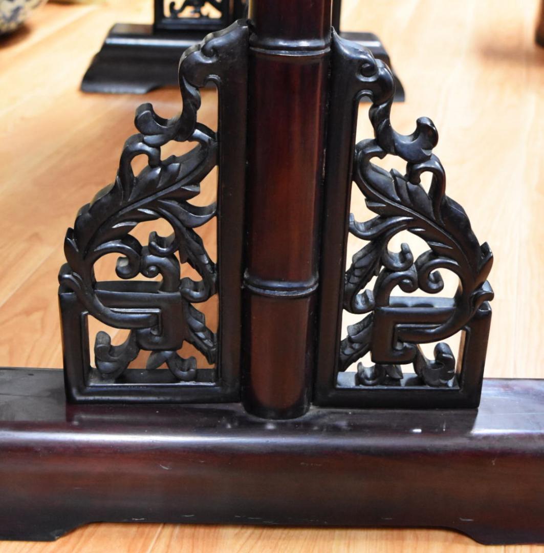 中国民国時代 微細花鳥透かし彫紫檀屏風 古唐木 竹節 一点もの WWWT042