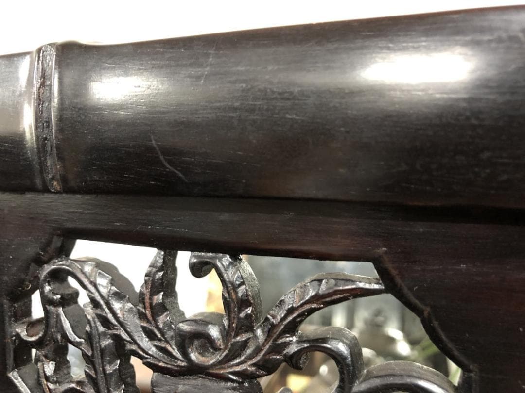 中国民国時代 微細花鳥透かし彫紫檀屏風 古唐木 竹節 一点もの WWWT042