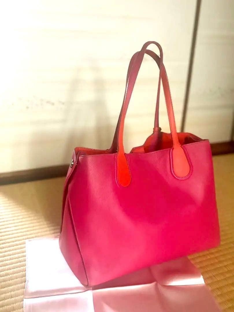 5*m様 Dior ピンク オレンジ バイカラー ハンドバッグ 美品 チャーム