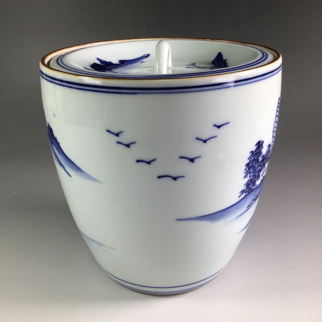 Ｒ５０６　水指　『平安　祥堂造』『染付山水風景文』『一重口水指』　木箱　茶道具