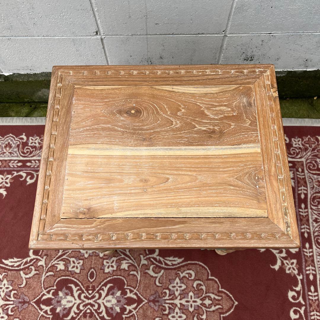 木製無垢材 チーク材◾️彫刻デザイン サイドテーブル 飾り台 花台 ディスプレイ台