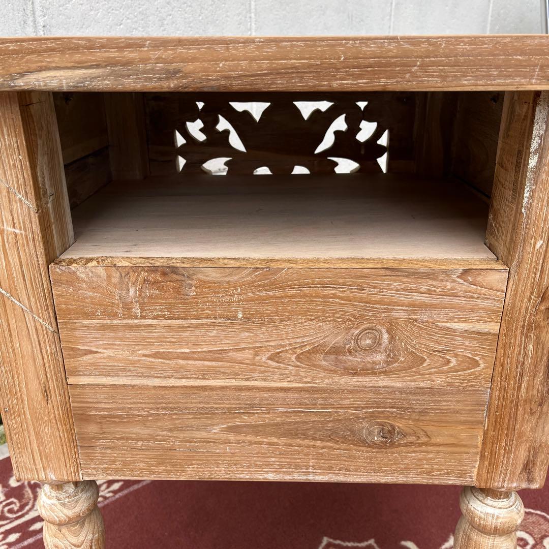 木製無垢材 チーク材◾️彫刻デザイン サイドテーブル 飾り台 花台 ディスプレイ台
