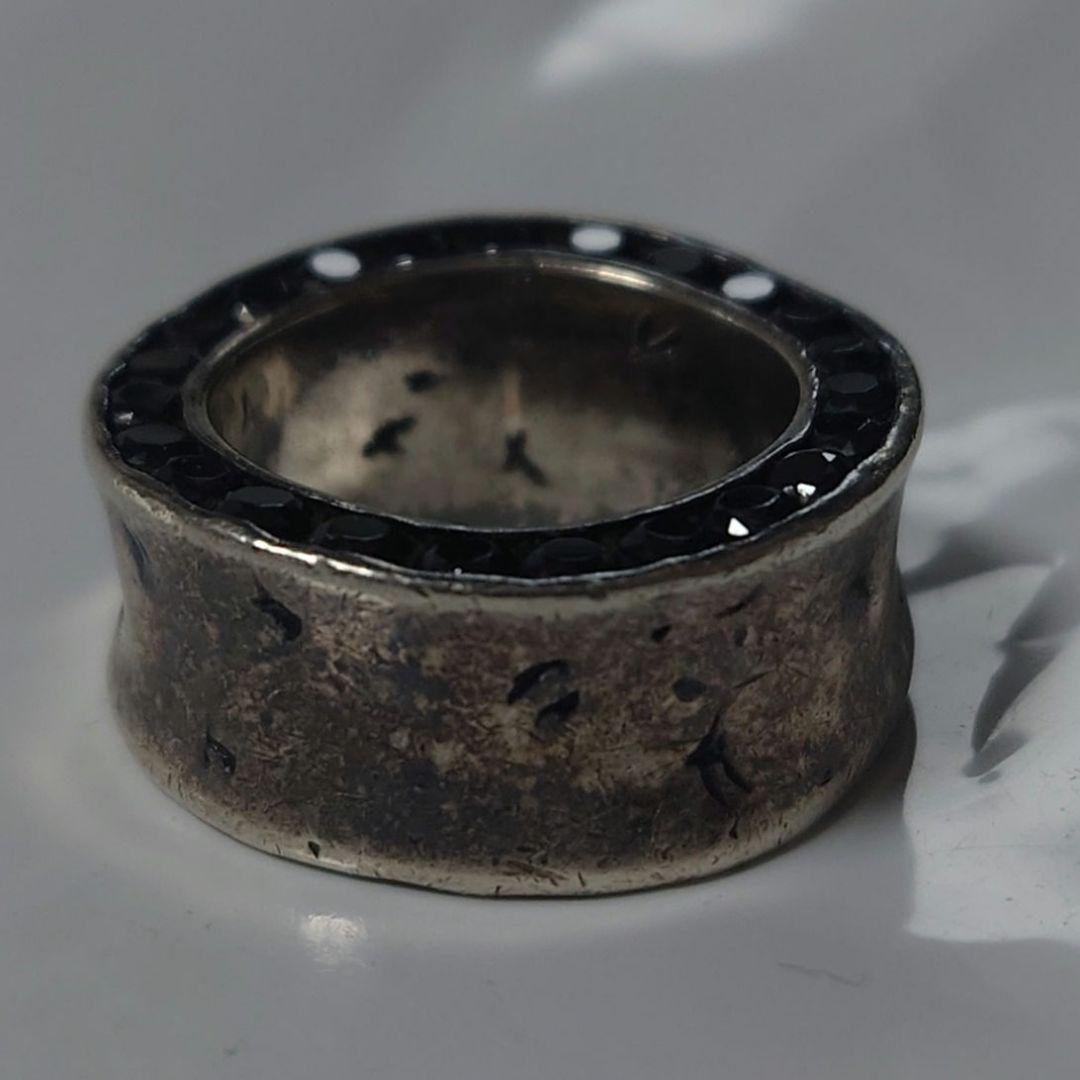 大きいサイズ⚫️シルバー ブラッククリスタル リング e.m.
