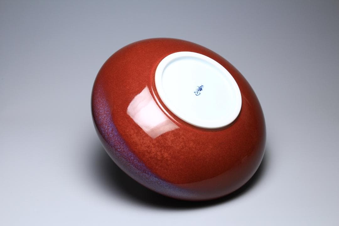 馬場真右衛門　辰砂花瓶　日展作家　有田焼　共箱　美品　茶道具【正一古美術】