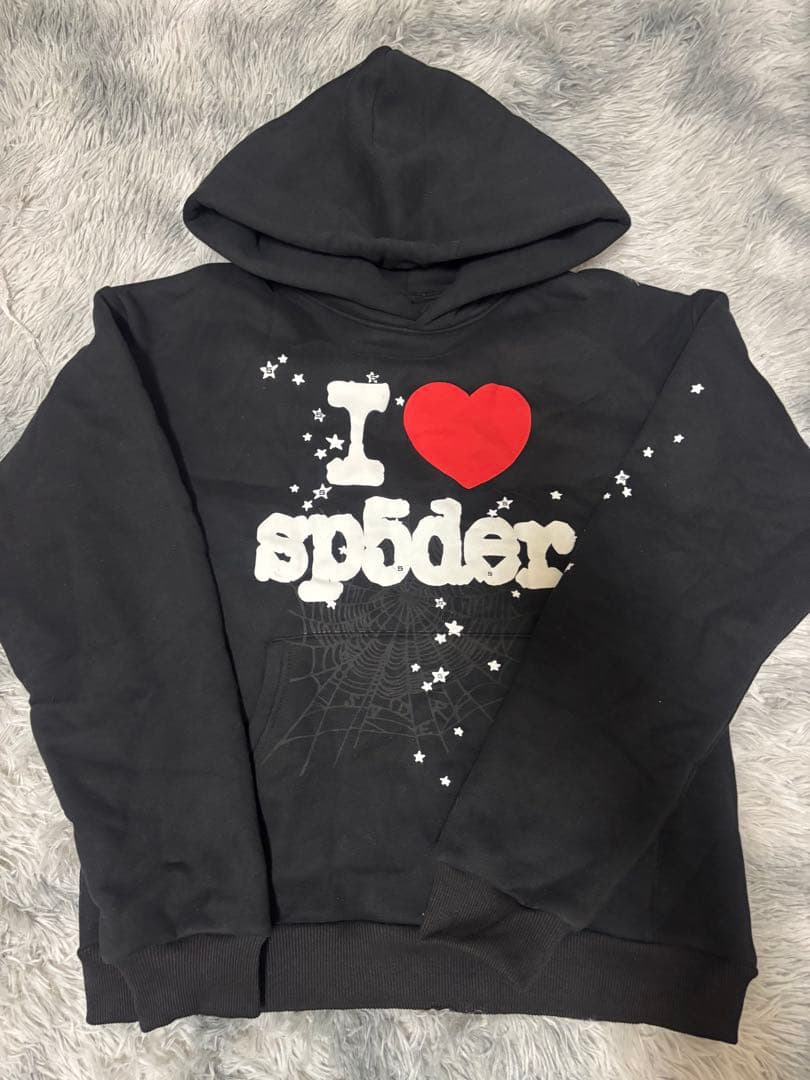 I♡ sp5der ブラック パーカー