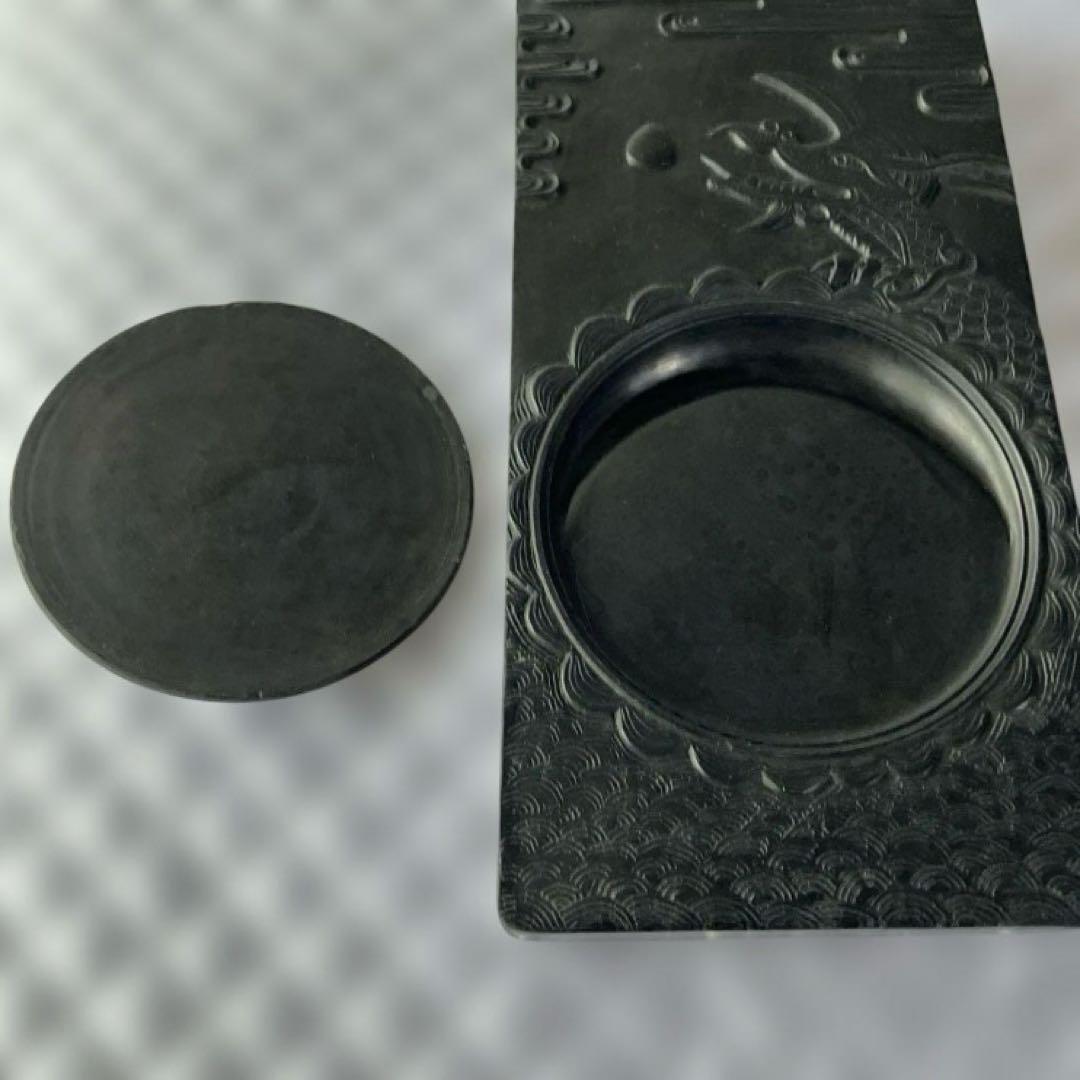 手彫り龍硯 蓋付き　硯　高級書道具　骨董品