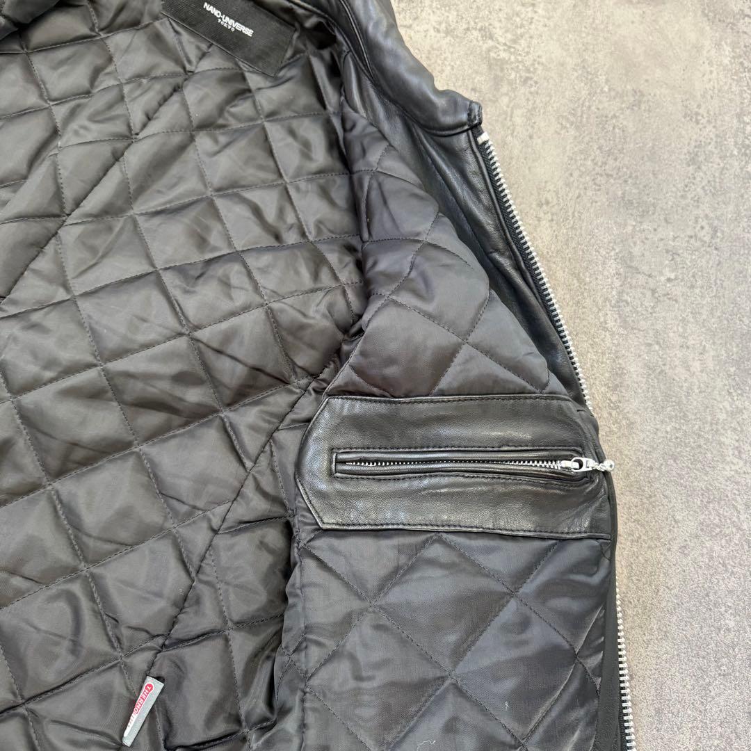 ナノユニバース　ラムレザージャケット　L キルティング中綿ジャケット