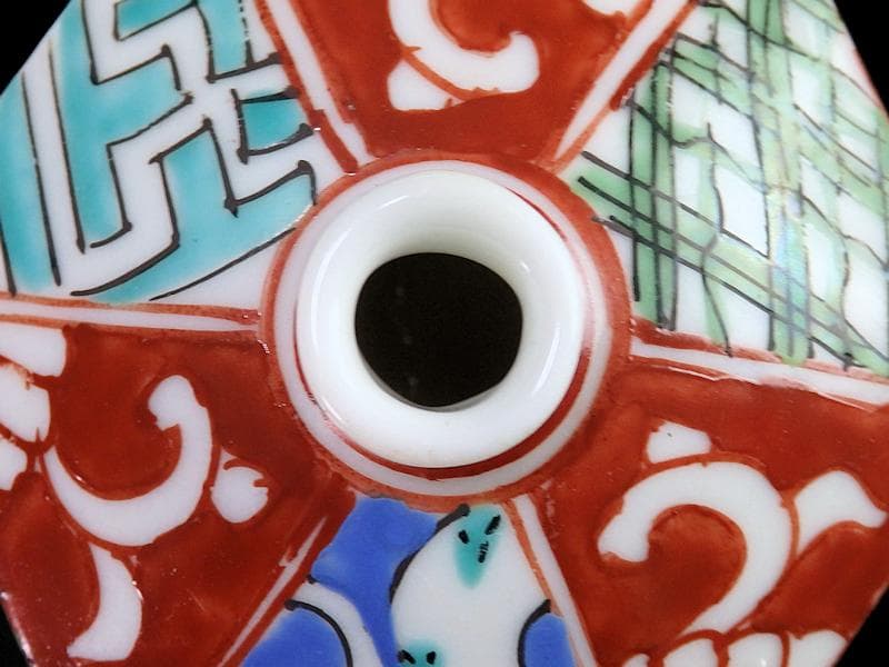 伊万里　瀬戸　色絵　幾何学紋の図　油壷　E421A-fbkn