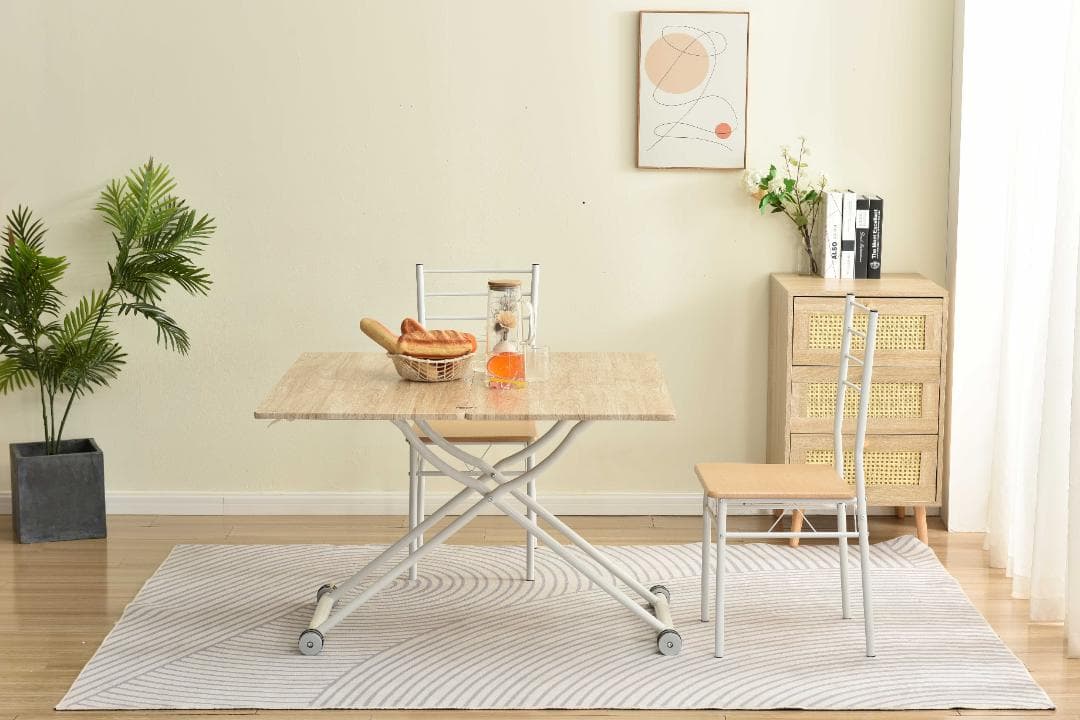 超人気！テーブル 天板が2倍に広がるガス圧昇降テーブル Natural