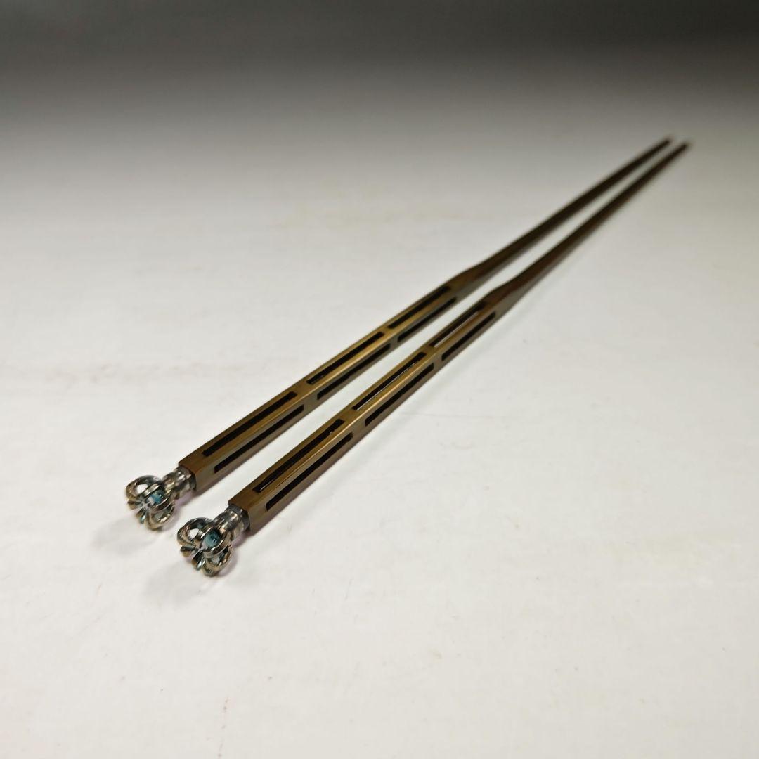 イ578 火箸『金工師　木村清五郎』『菊頭四方すかし飾火箸　共箱』茶道具