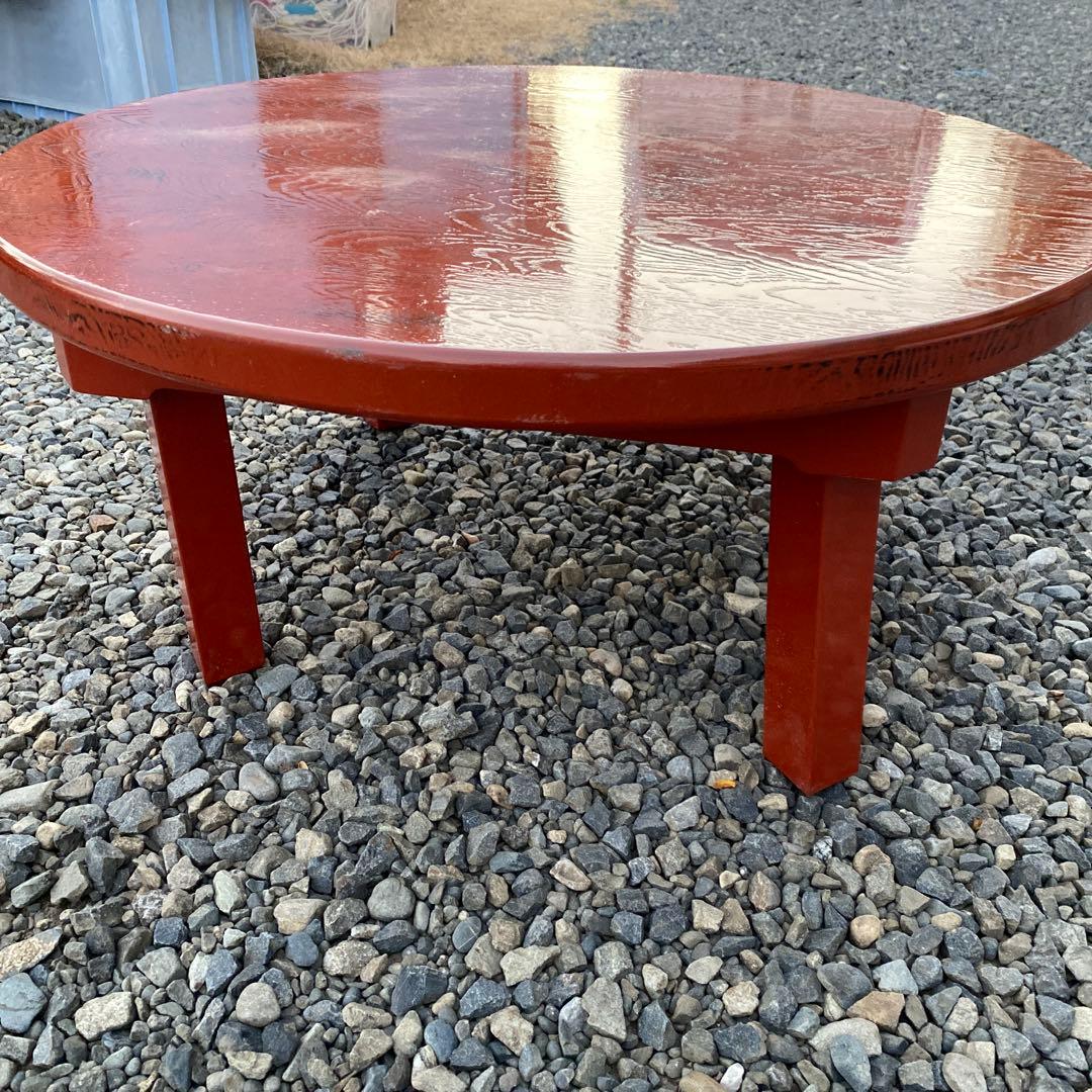 昭和の食卓 天然木 ちゃぶ台 丸テーブル 円卓 朱塗り直径 75㎝