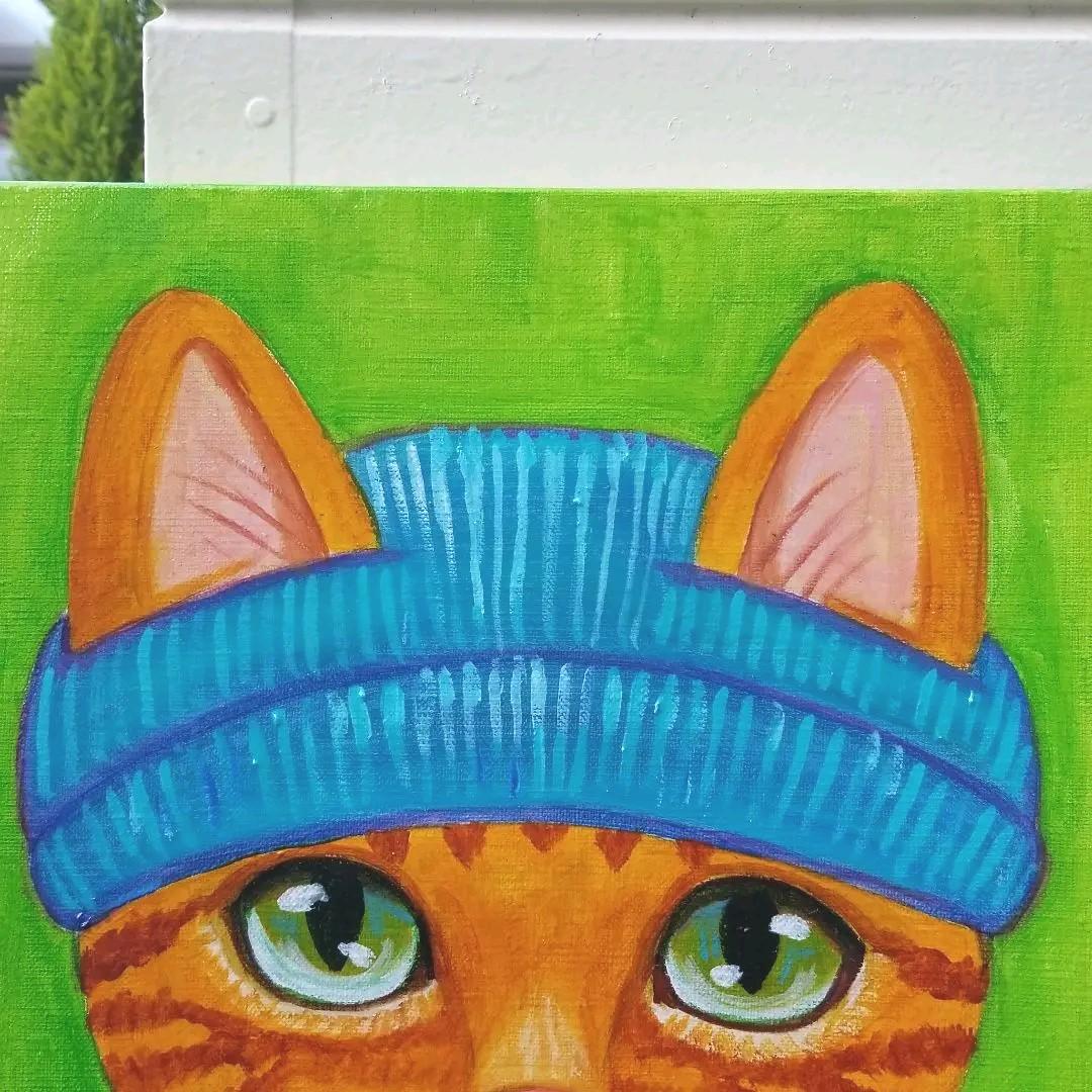 油絵　専用　ニットが大好きな猫　2