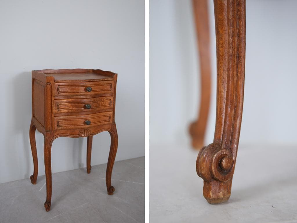 フランスアンティーク猫脚ナイトテーブル/木製キャビネット机飾り棚(82-129)
