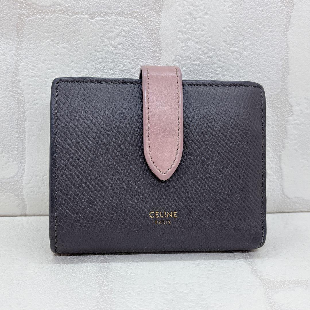 美品✨CELINE セリーヌ 折財布 スモールストラップウォレット グレー 箱付