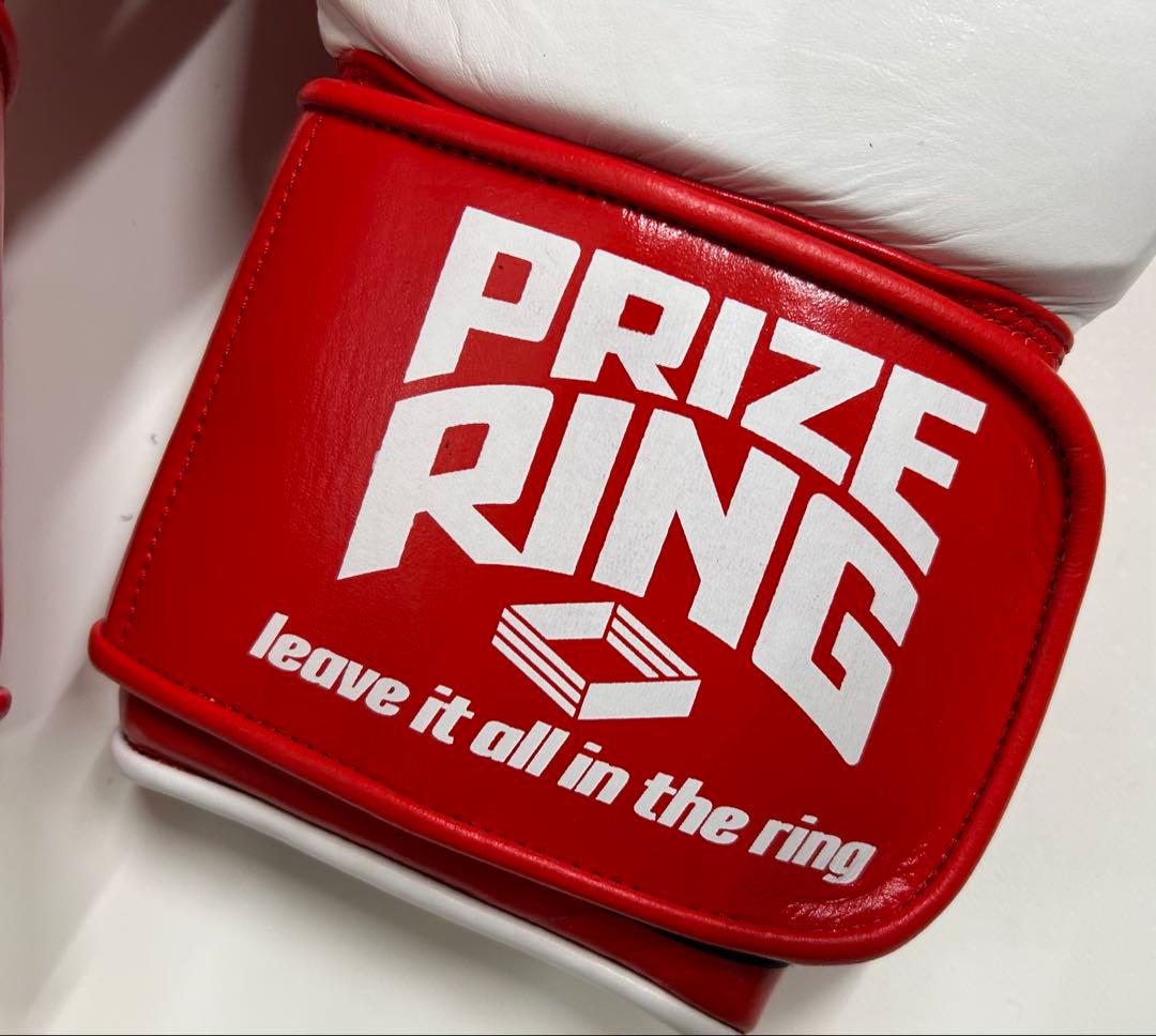 プライズリング　ボクシンググローブ　本革製 白/赤16oz