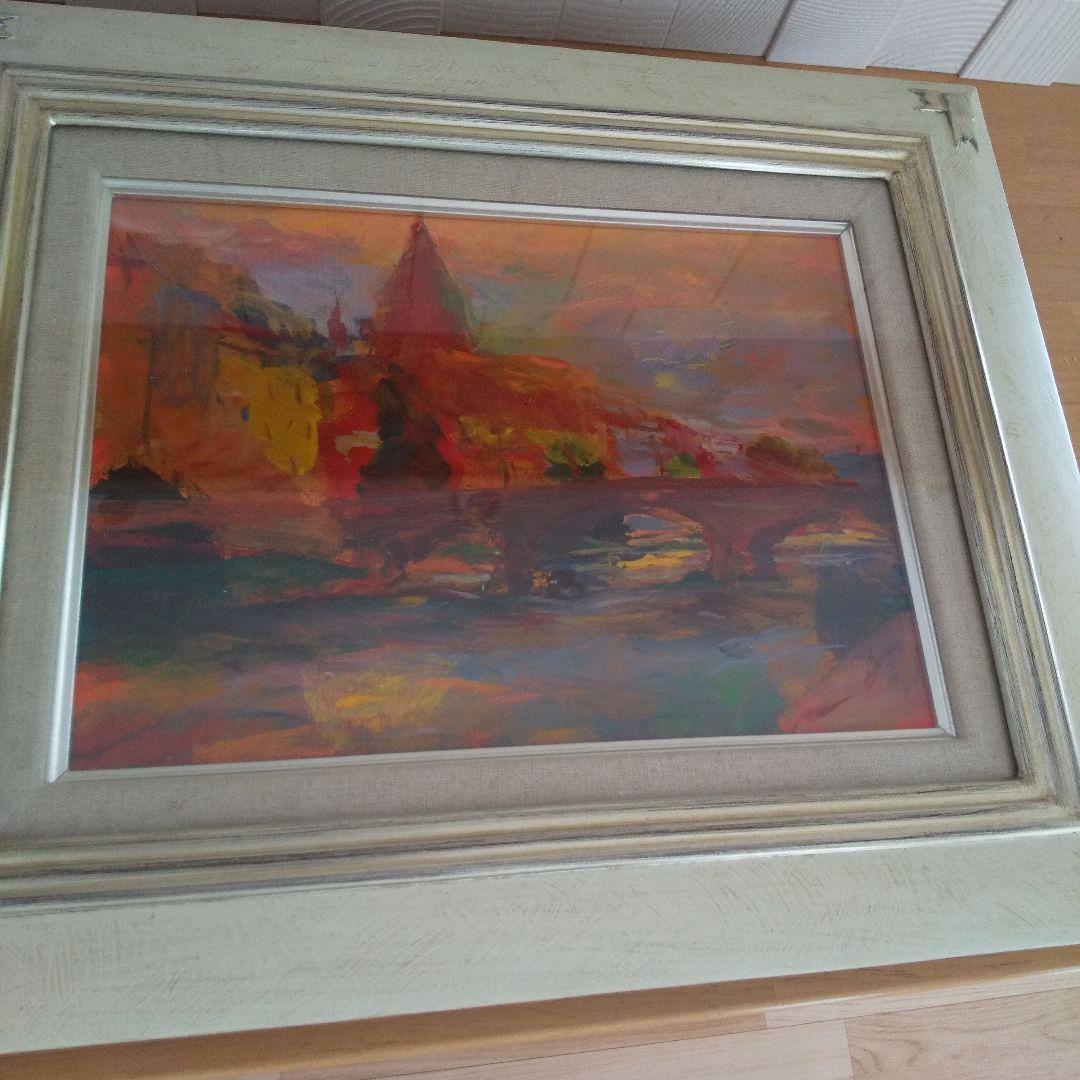 油彩画 アルノ川の夕ぐれ 壁掛け 絵画