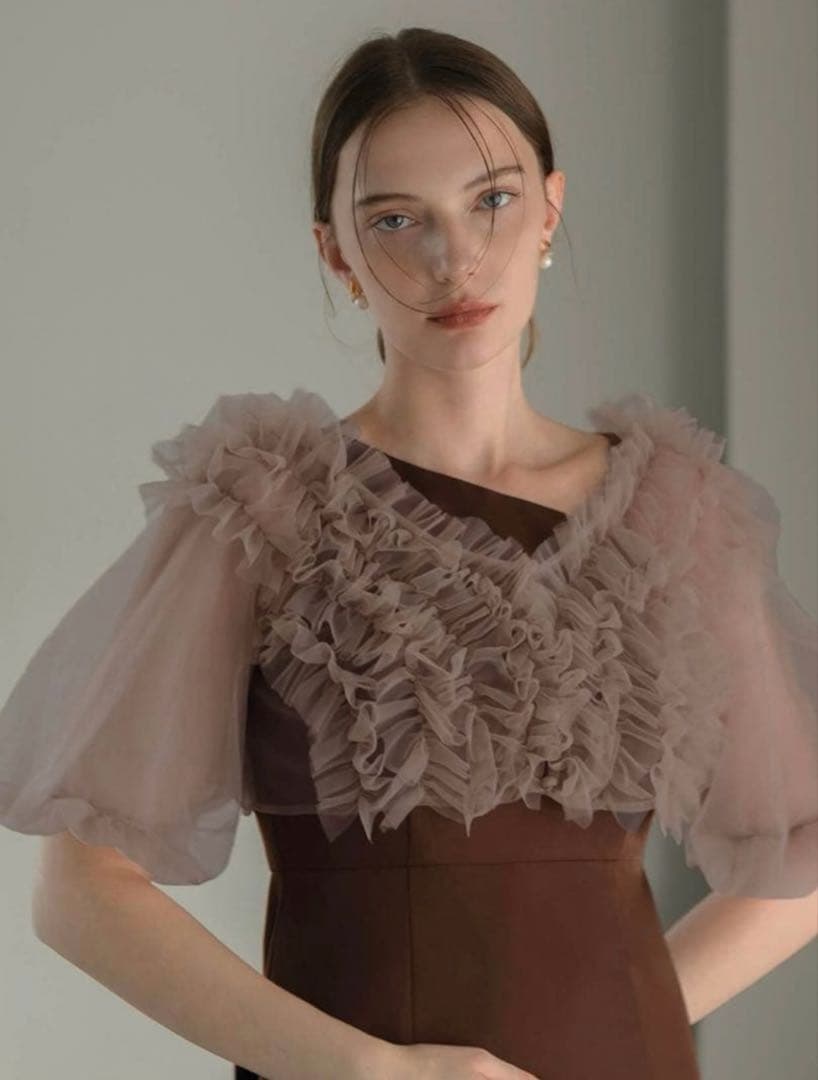 4WAYチュールフリルボレロアシンメトリードレス結婚式パーティー二次会デート