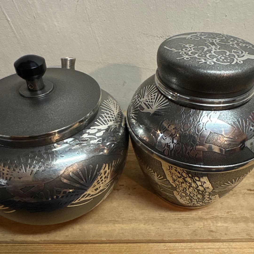 ア*️様 乾茂號造　本錫茶道具セット 急須 茶筒 茶托