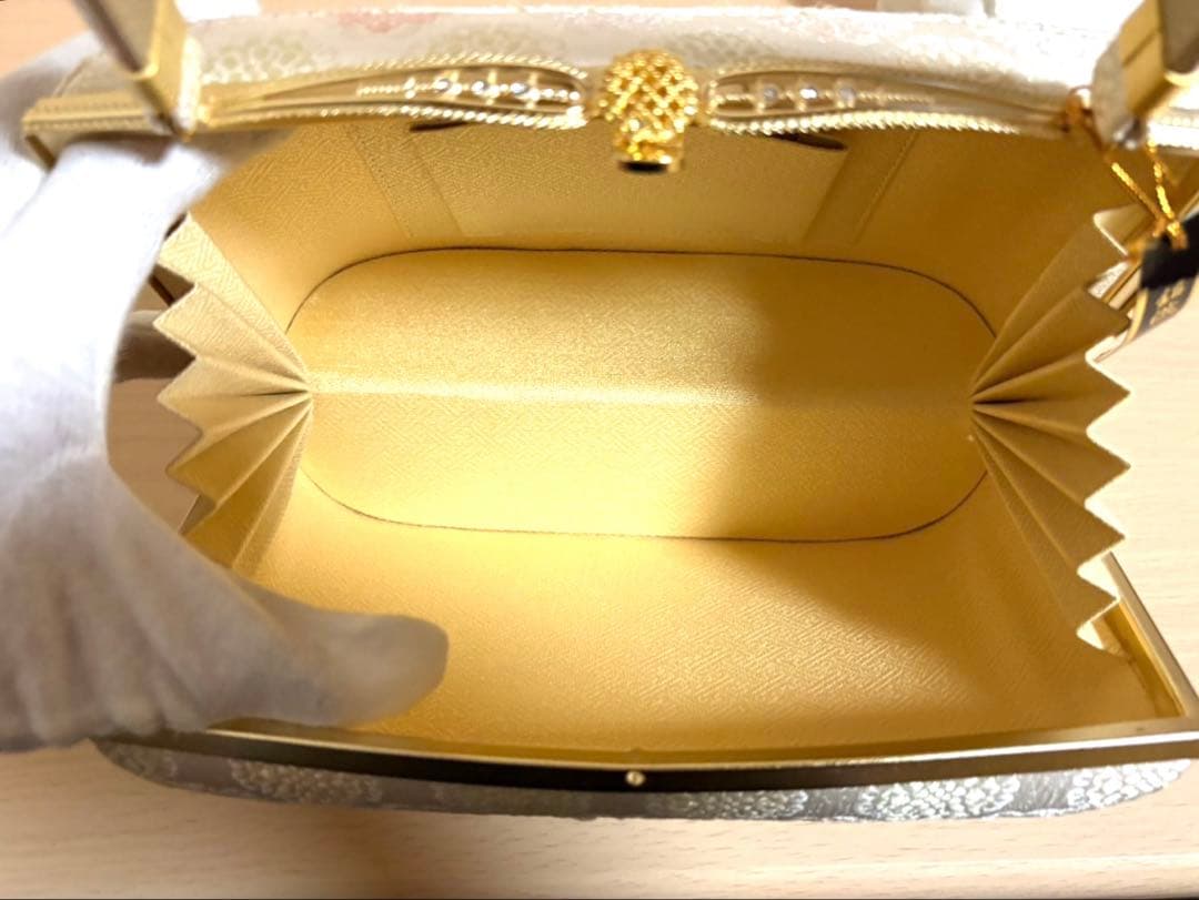 新品未使用品　銘織つづれ錦　和装バッグ＆草履セット　白×ゴールド　LLサイズ