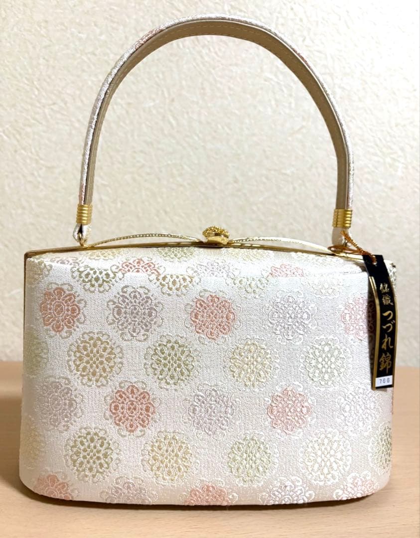 新品未使用品　銘織つづれ錦　和装バッグ＆草履セット　白×ゴールド　LLサイズ