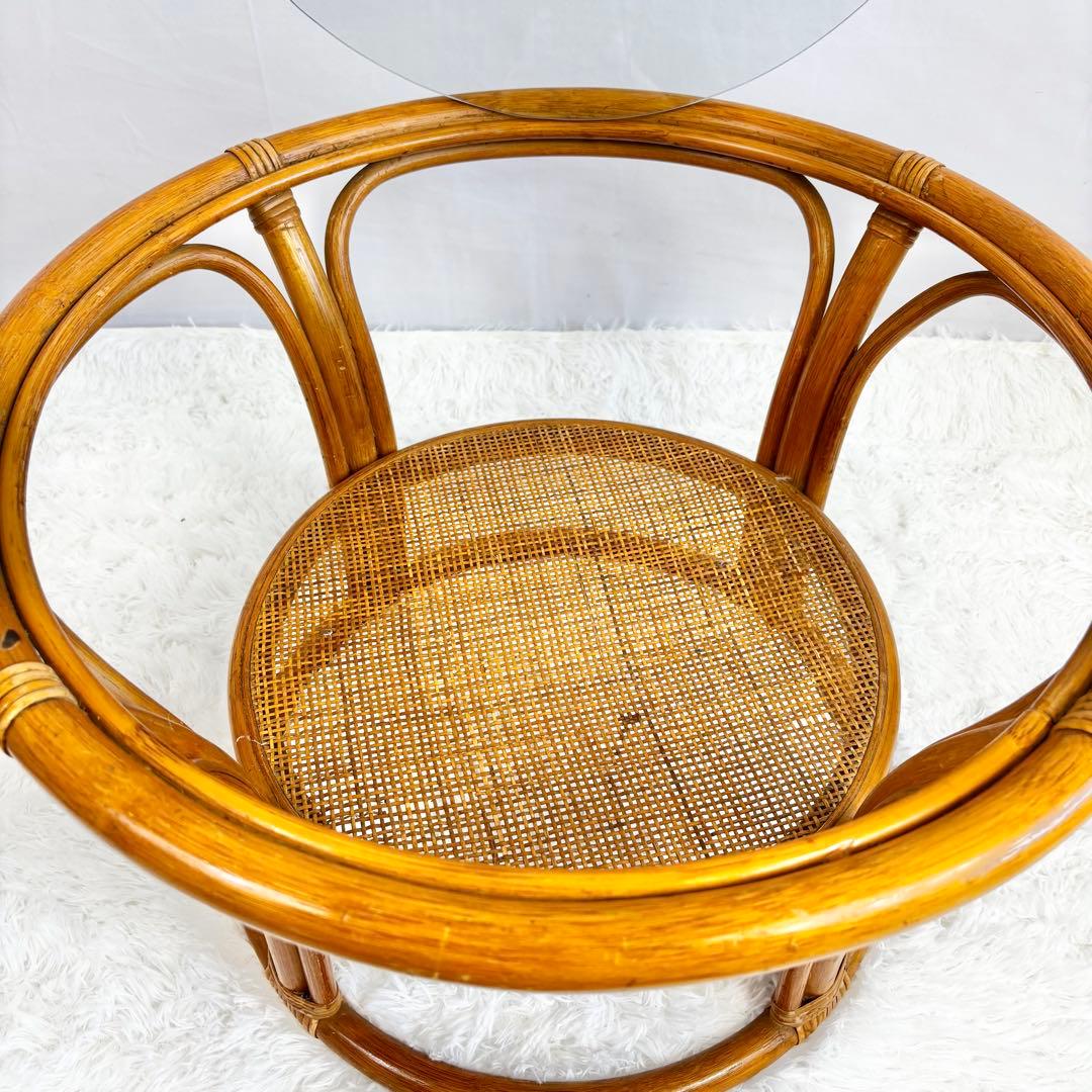 『送料無料』　ラタン　籐　ガラステーブル