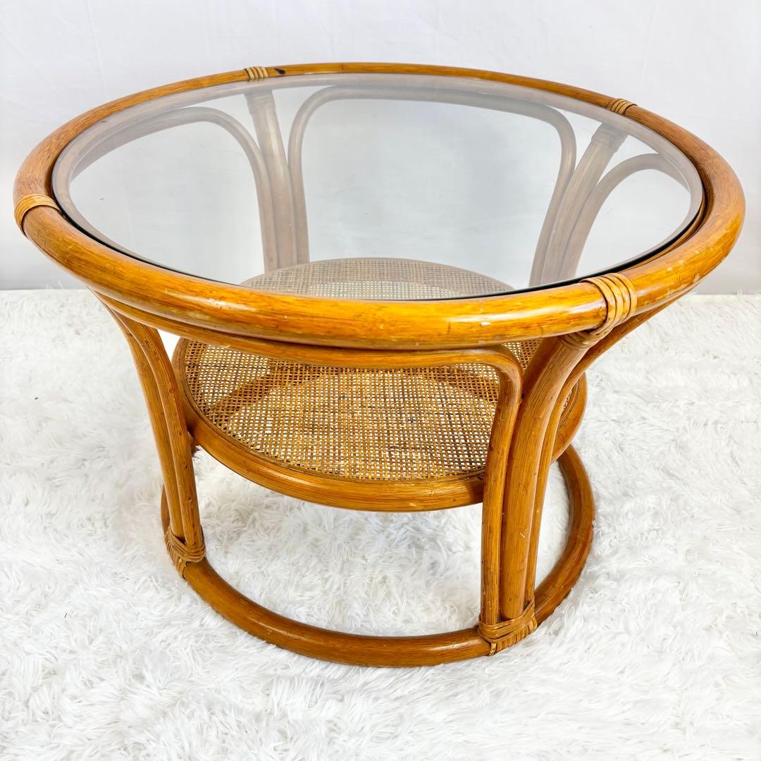 『送料無料』　ラタン　籐　ガラステーブル