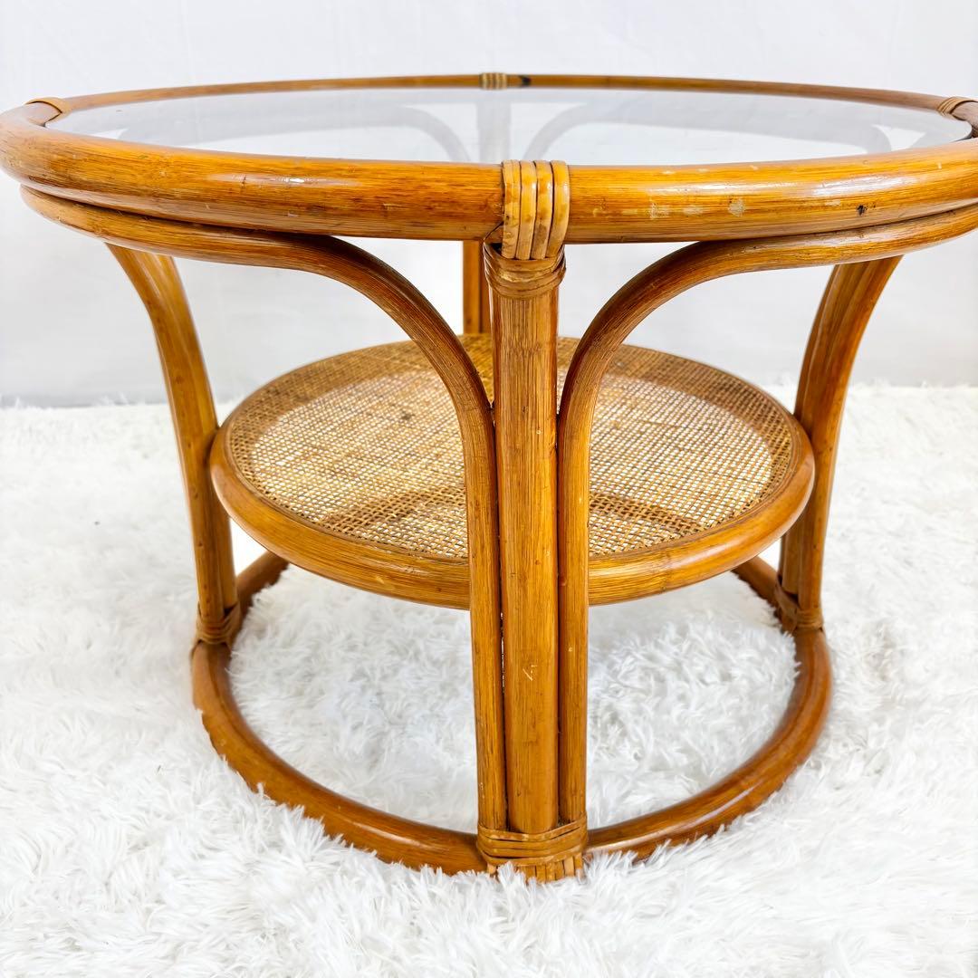 『送料無料』　ラタン　籐　ガラステーブル