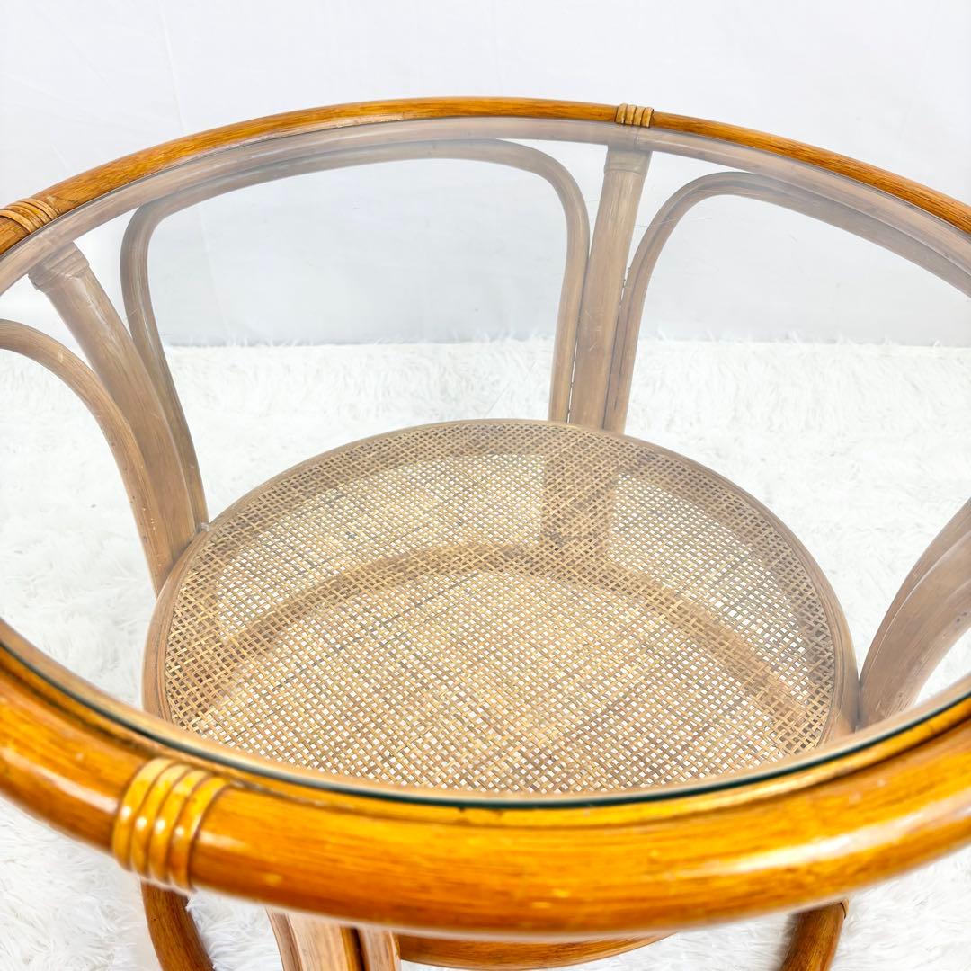 『送料無料』　ラタン　籐　ガラステーブル