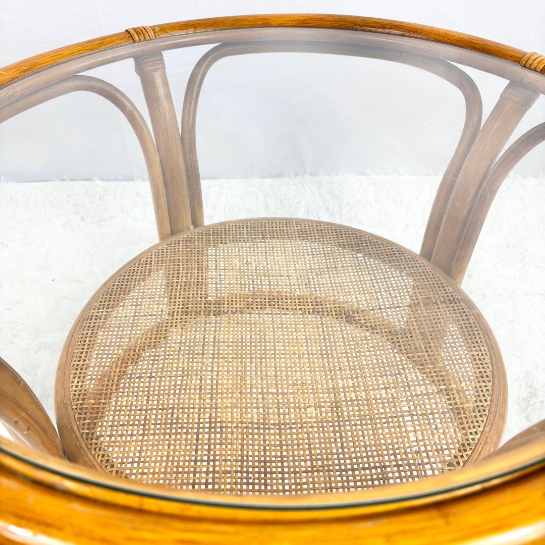 『送料無料』　ラタン　籐　ガラステーブル