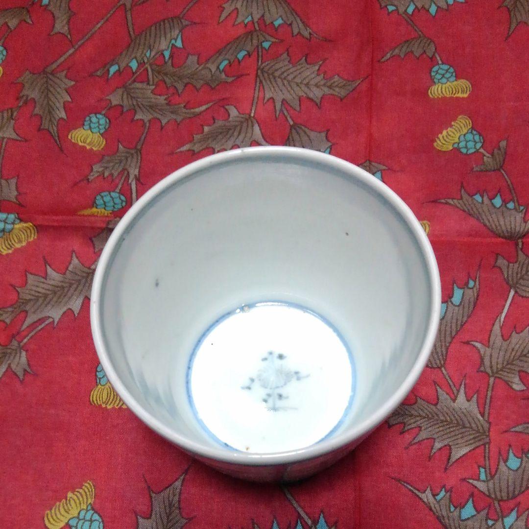 古伊万里　格子草花文　お猪口