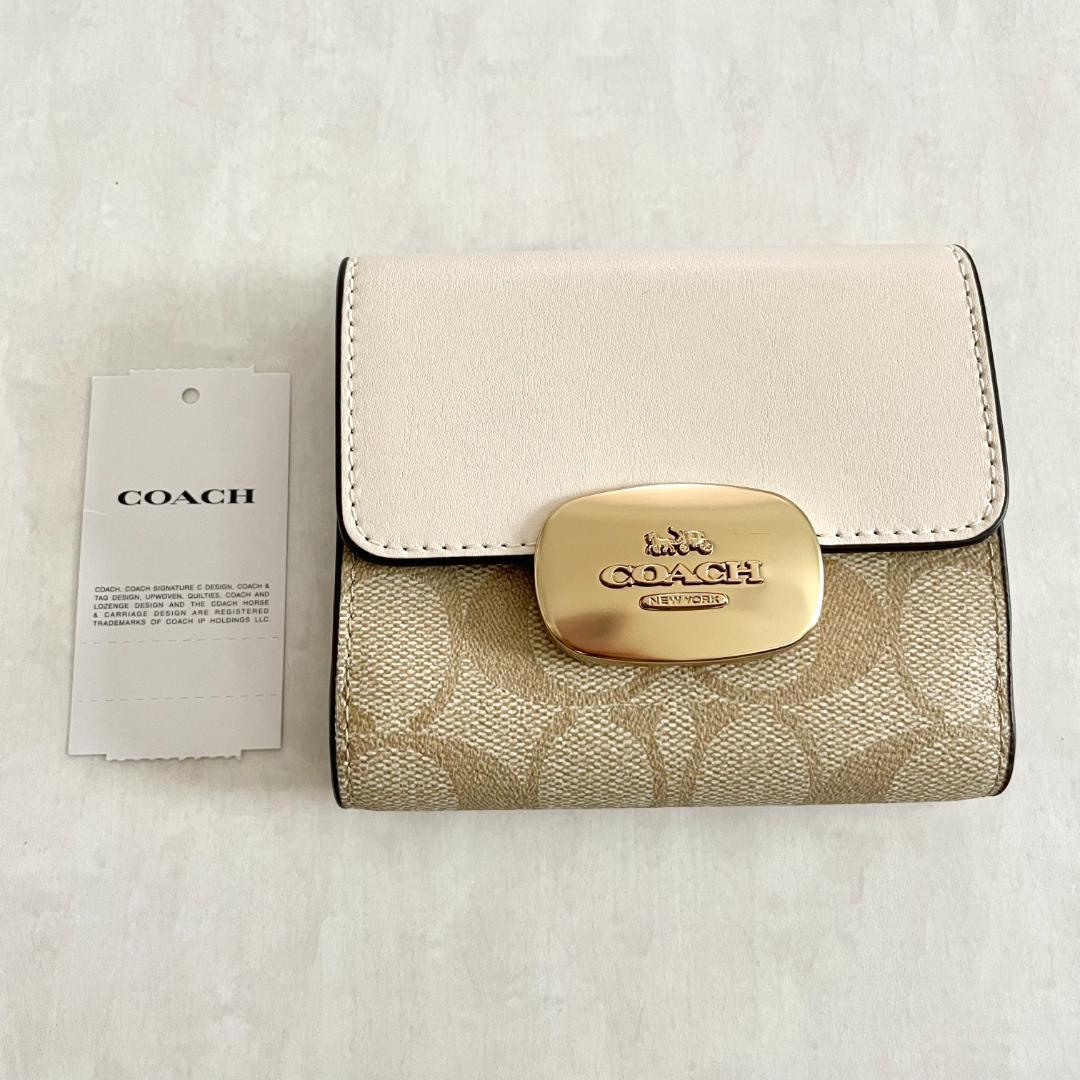 コーチ 財布 折り財布 二つ折り ウォレット 小銭入れ レディース 白 ベージュ