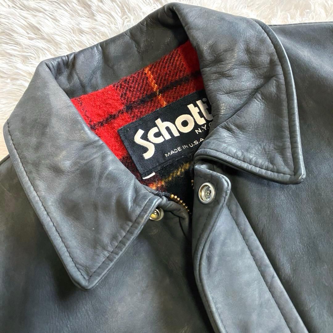 Schott 高級ヌバックレザージャケット　ウールチェック裏地　カーコート
