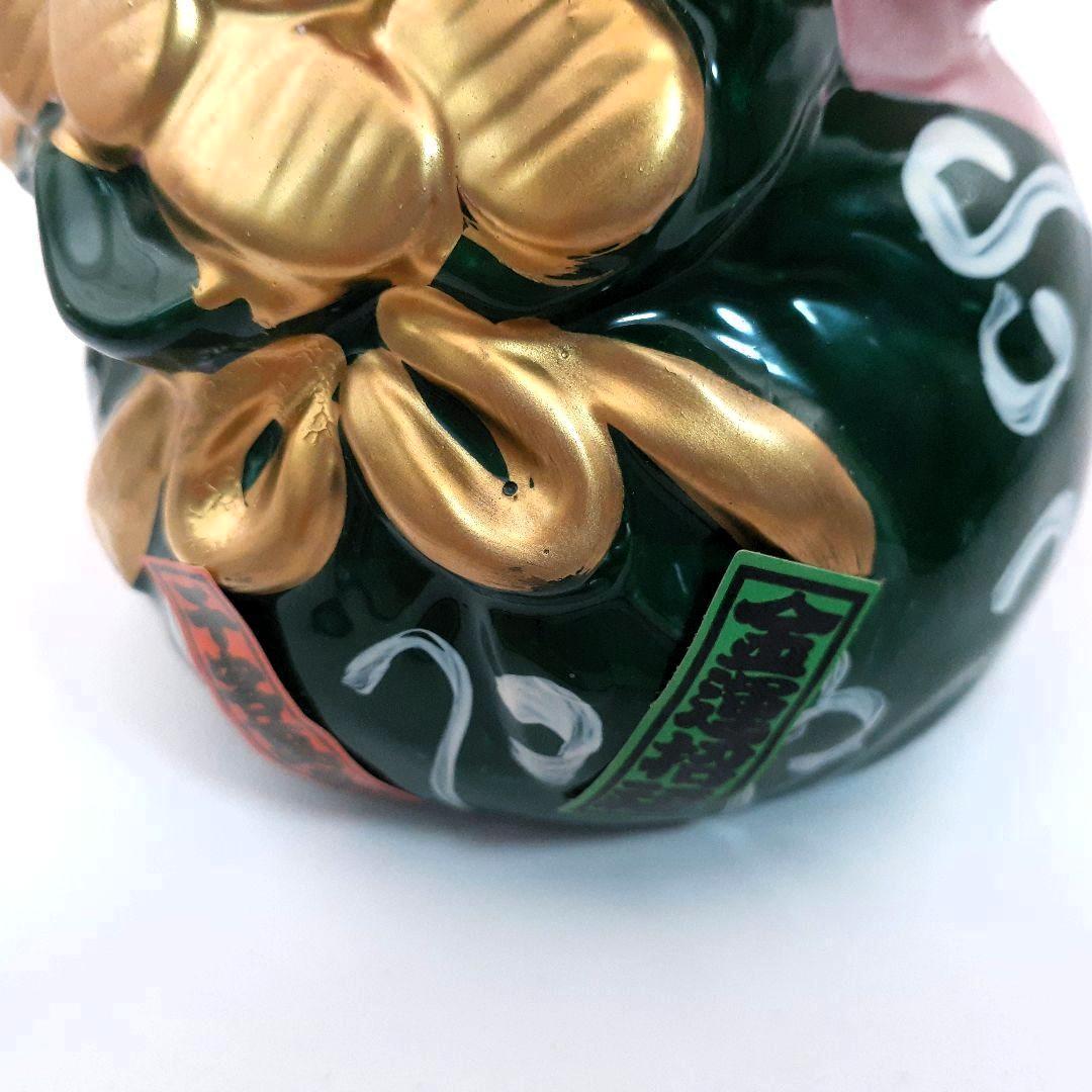 096　レア　瀬戸焼　小槌招き猫 ピンク色　左手上げ　陶器置物　高さ約１５cm