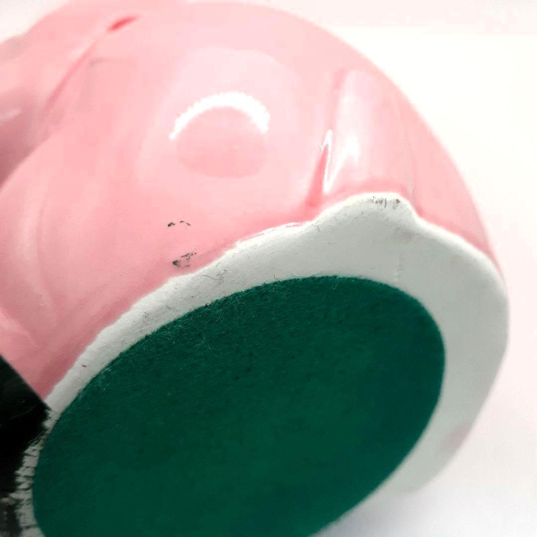 096　レア　瀬戸焼　小槌招き猫 ピンク色　左手上げ　陶器置物　高さ約１５cm