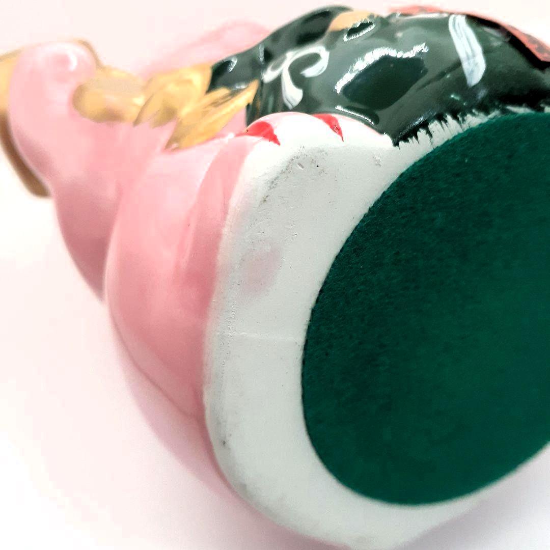 096　レア　瀬戸焼　小槌招き猫 ピンク色　左手上げ　陶器置物　高さ約１５cm