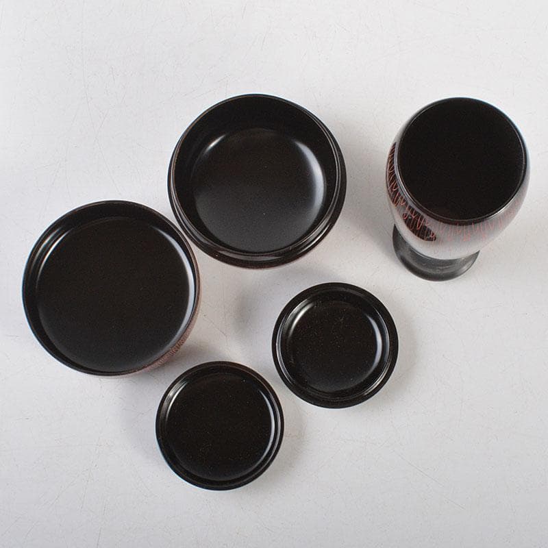 茶道具　黒漆　花蒔絵　桑茶箱　茶碗　棗など　六点一式　仕覆付　共箱　MR7276