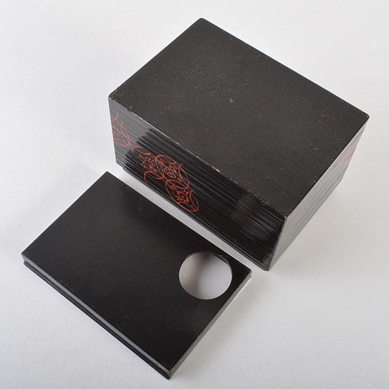 茶道具　黒漆　花蒔絵　桑茶箱　茶碗　棗など　六点一式　仕覆付　共箱　MR7276