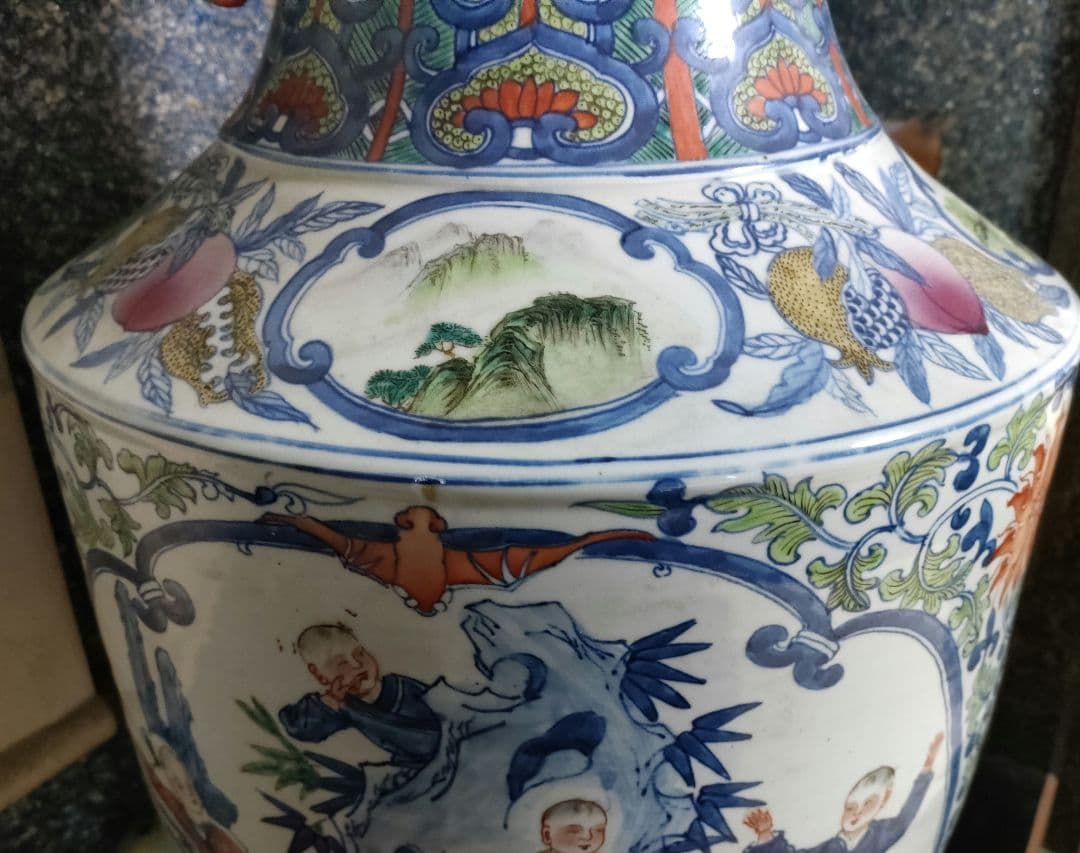 大花瓶 大壺 獣耳 中国 万暦龍 中国美術 龍 飾り壺