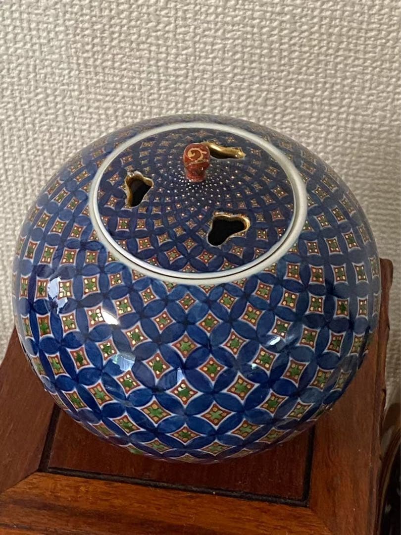 香炉 村上玄輝作 在銘 染錦七宝地文 香道具 陶芸 骨董