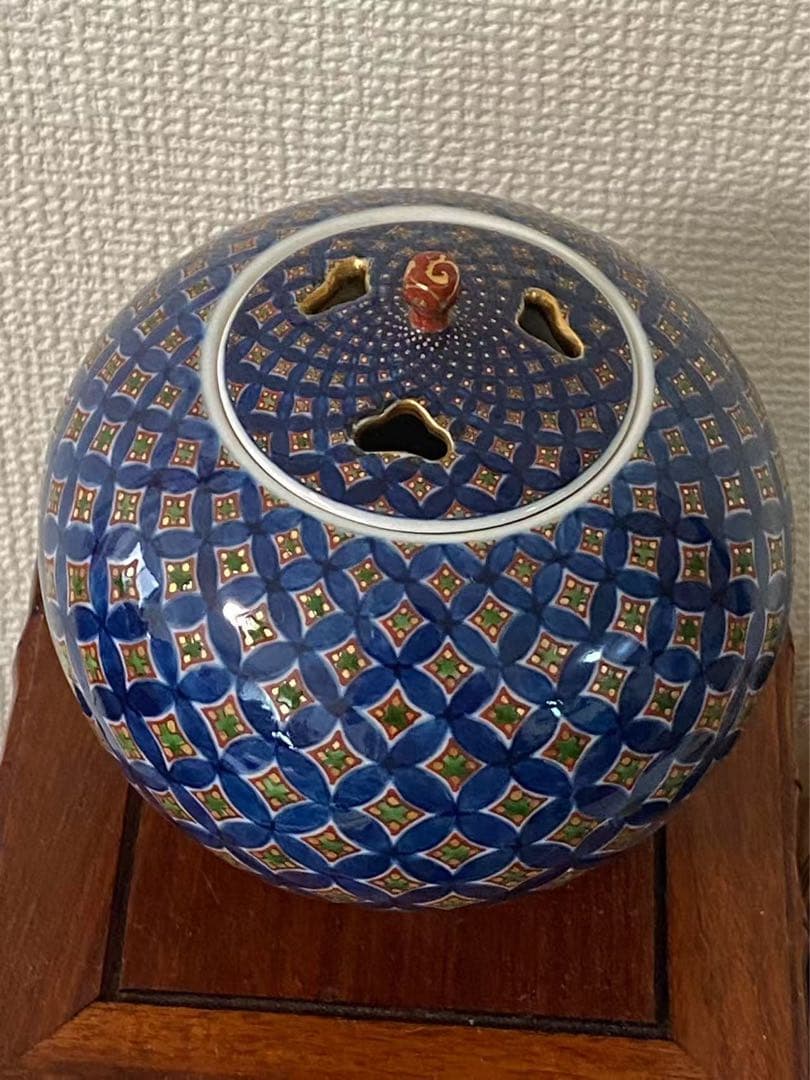 香炉 村上玄輝作 在銘 染錦七宝地文 香道具 陶芸 骨董